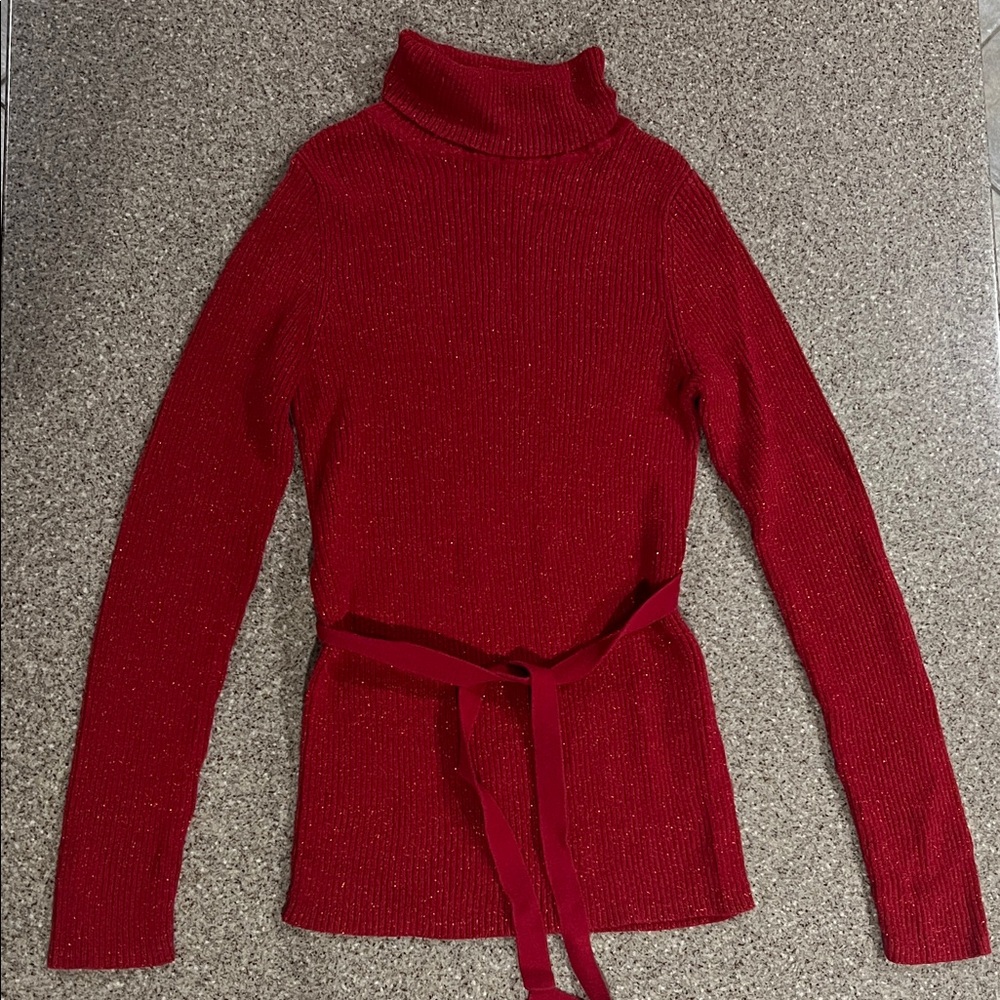Greendog Sparkling Red Turtleneck Sweater with Belt